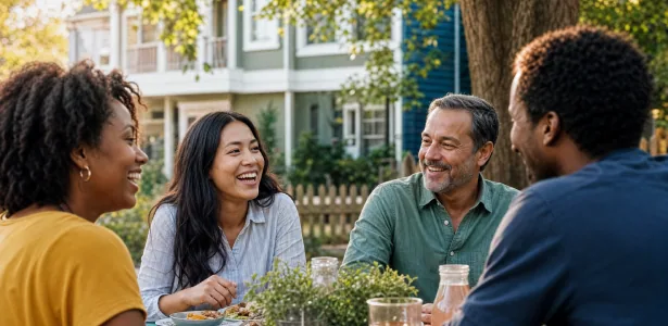 Neighbours talking in Spanish in an everyday setting
